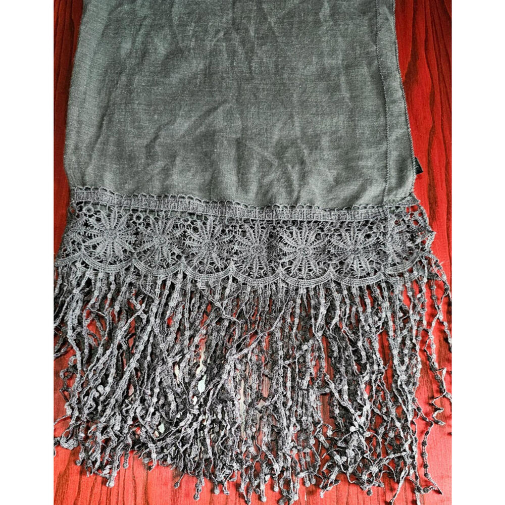 Black Lace Fringe Scarf Lightweight Boho Wrap